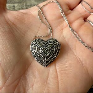 Vintage Marcasite Floating Heart Necklace
